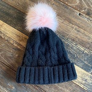 Shiraleah Black Knit Hat with Pink Pom-Pom